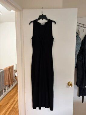 Like new Mango Black Sleeveless Knit Midi Dress with tie in the front.
